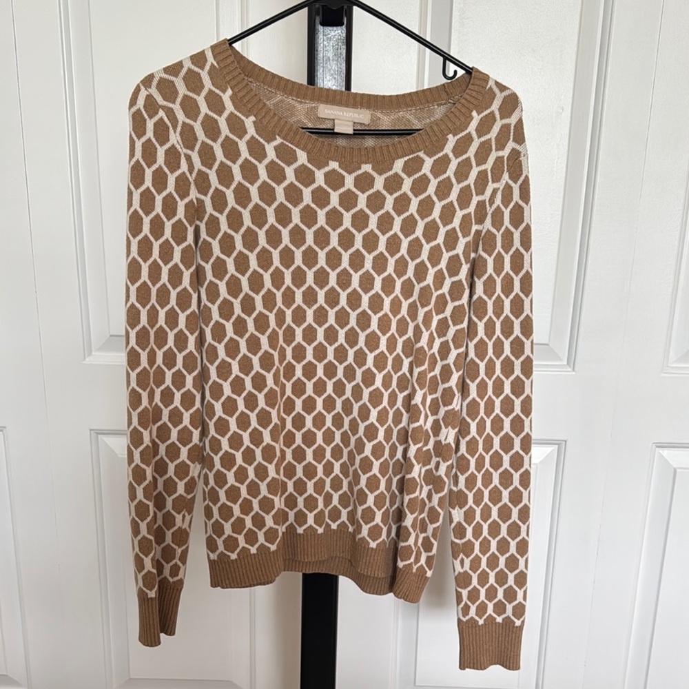 Banana Republic - Geometric Patterned Sweater - Tan and White